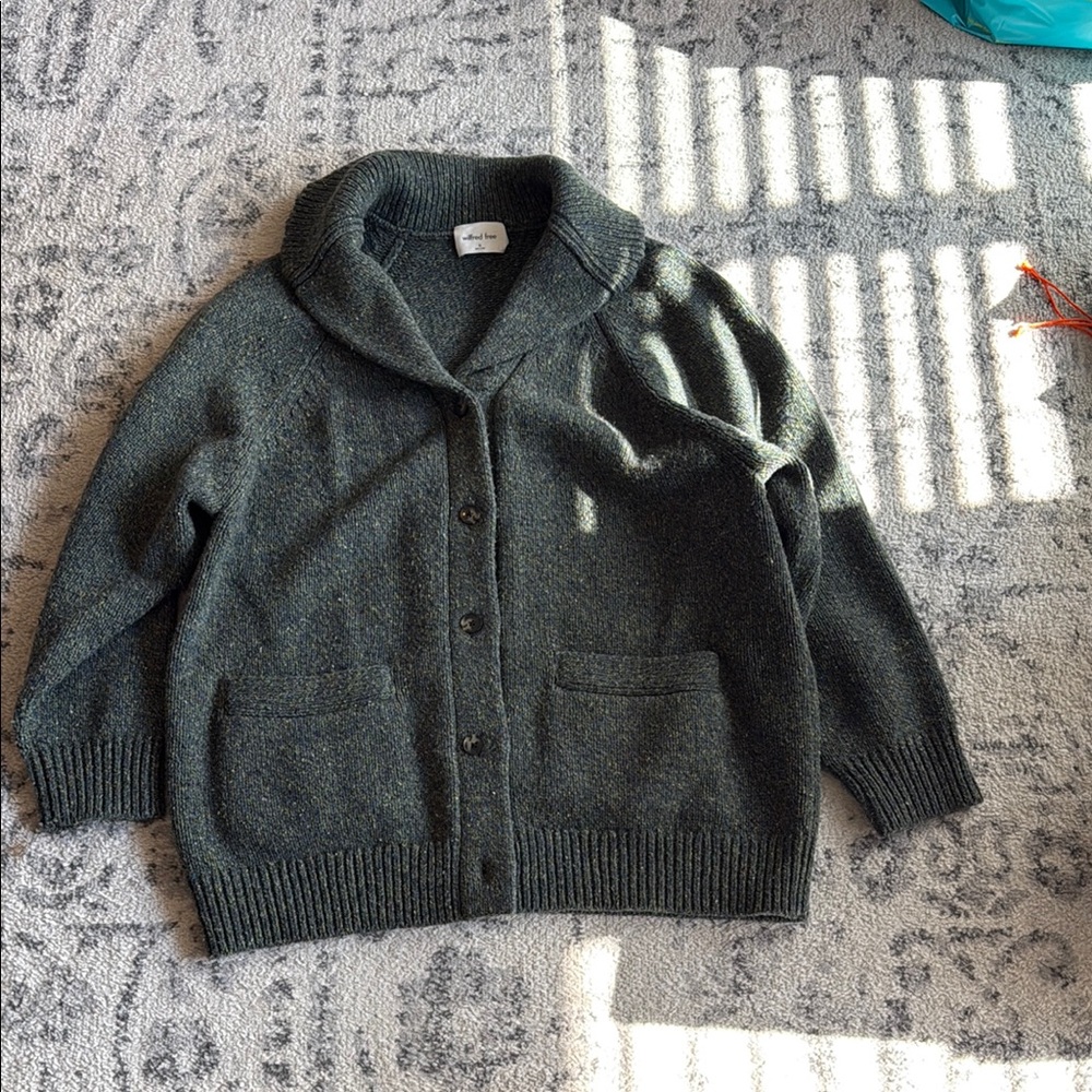 Aritzia Dark Green Shawl Collar Button Cardigan